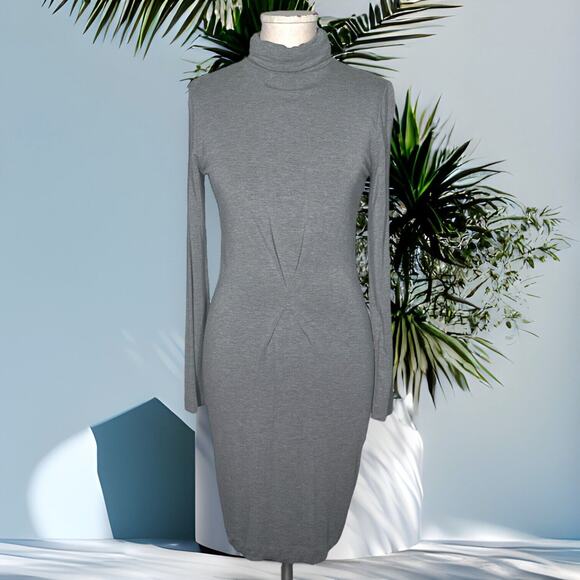 LOVE MOSCHINO Sheath Dress Turtleneck Long Sleeve Minimalist Chic Cocktail Gray - Picture 1 of 10